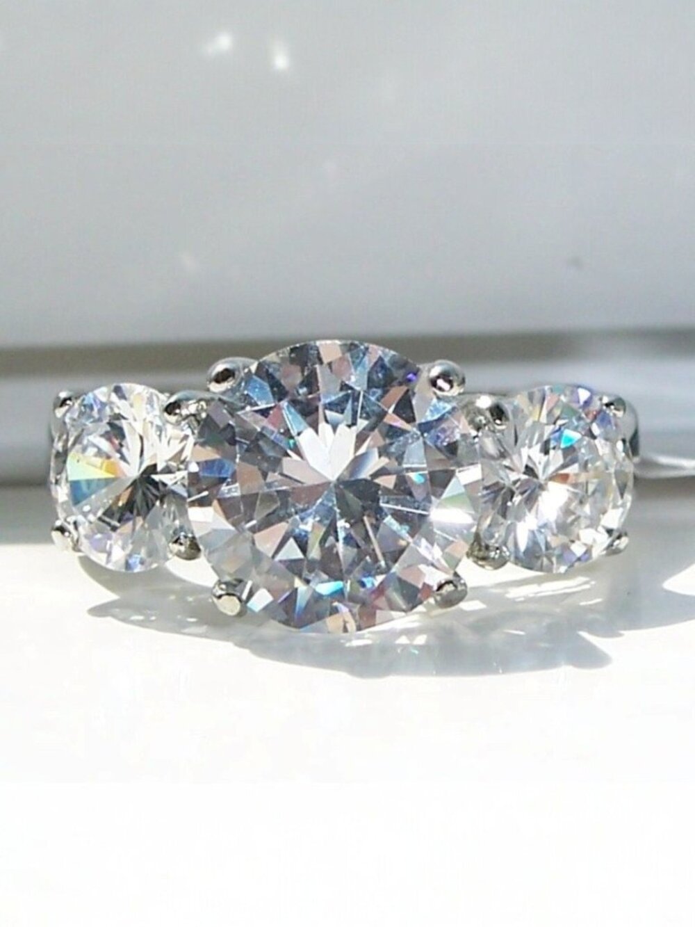 STAINLESS STEEL 3 Round Cut Cubic Zirconia Past Present Future Ring